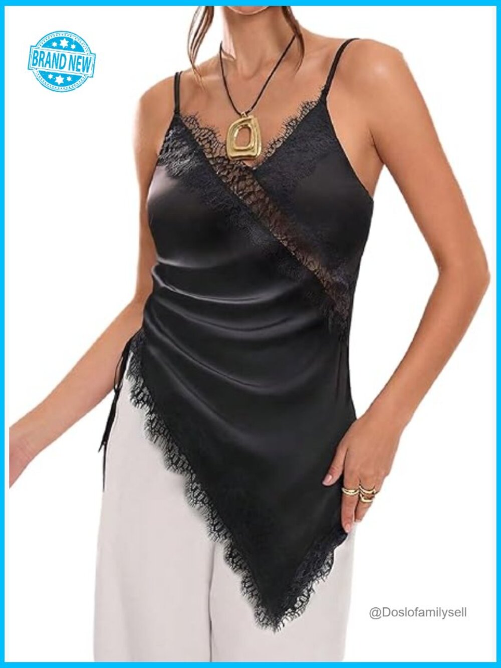 Y2K Satin Floral Lace Cami Top Spaghetti Strap Sleeveless Tank Top